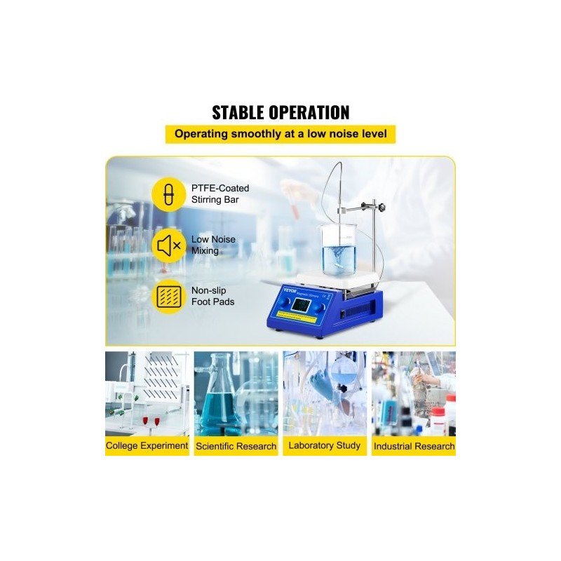 Magneettinen kuumalevysekoitin keraamipinnoitteella viiden litran kapasiteetti säädettävä 200–2000 r/min LED-näyttö 320°C