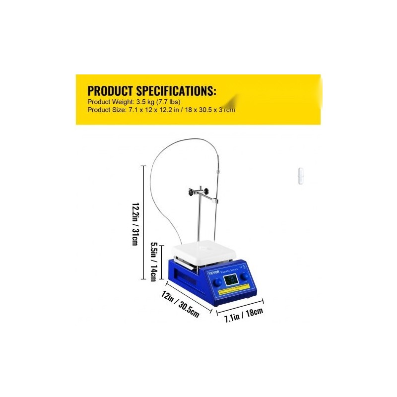 Magneettinen kuumalevysekoitin keraamipinnoitteella viiden litran kapasiteetti säädettävä 200–2000 r/min LED-näyttö 320°C