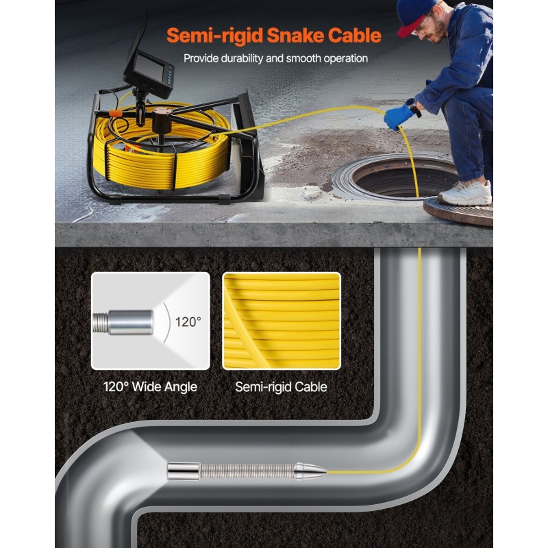 Viemärikamera 50 m kaapelilla 4,3-tuumainen näyttö IP68 6 LED-valolla 16GB muistikortti