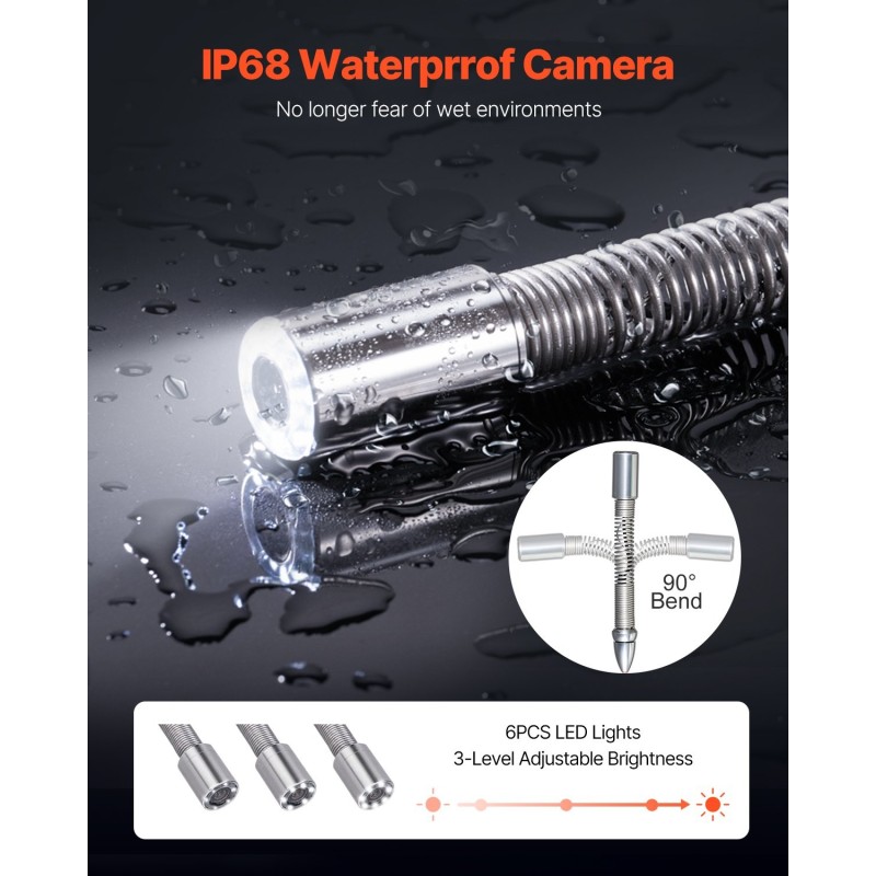 Viemärikamera 30 metrin kaapeli 4,3 tuuman värinäyttö 6 LED-valoilla vesitiivis