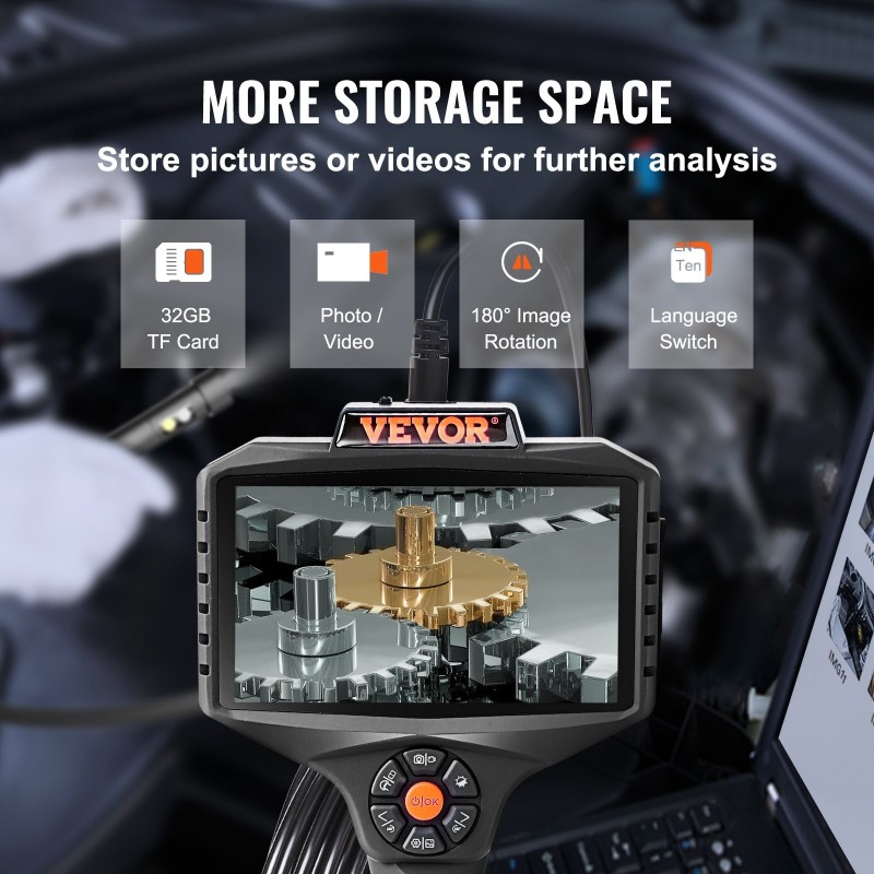 Kolmilinssinen tarkastuskaamera 5 metrin kaapelilla 5 tuuman näyttö täysteräväpiirto 8-kertainen zoomaus