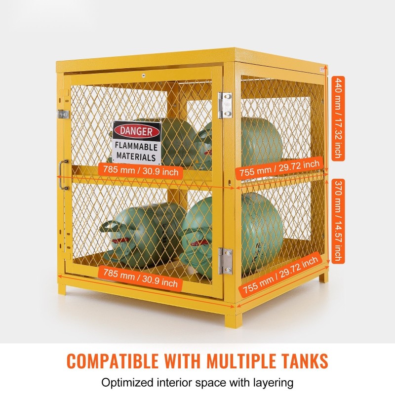 Kaasusäiliökaappi teräs kaksitasoinen 10 nestekaasusäiliölle keltainen jauhemaalaus