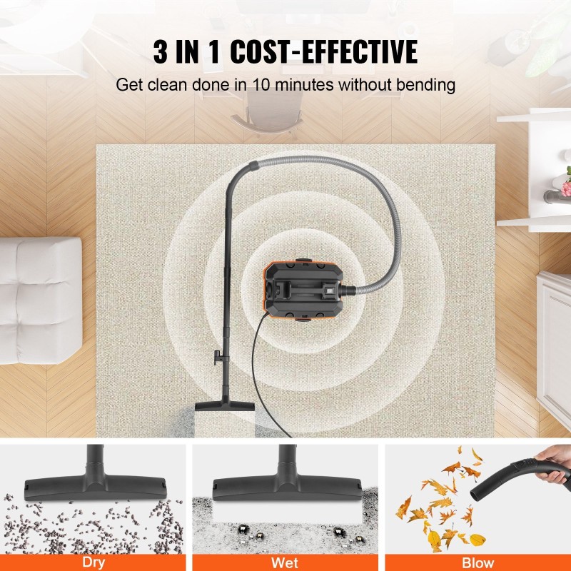 Märkä ja kuivaimuri 15 L 1200 W IP24 PP-muovinen pyörillä puhallintoiminnolla