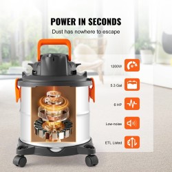 Märkä-kuivaimuri ruostumattomasta teräksestä 20 l säiliöllä pyörillä ja suulakkeilla