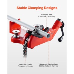 Ketjuruuvipenkki valurautapohjalla 880 mm ketjulla 1/2–8 tuuman putkille