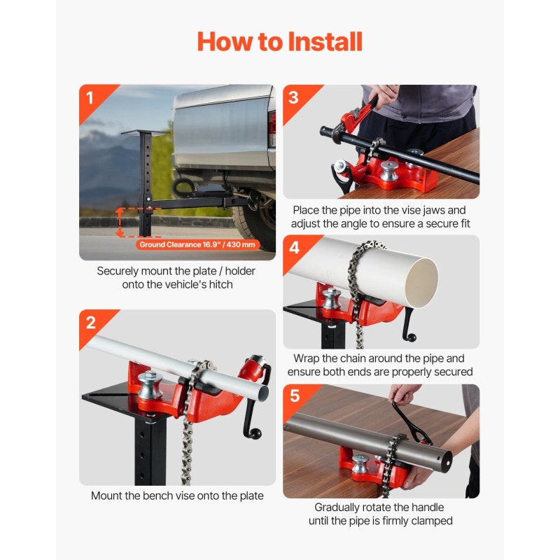 Putkiketjuruuvipenkki valurauta 1/8–5 tuumaa putkille 660 millimetriä ketjulla