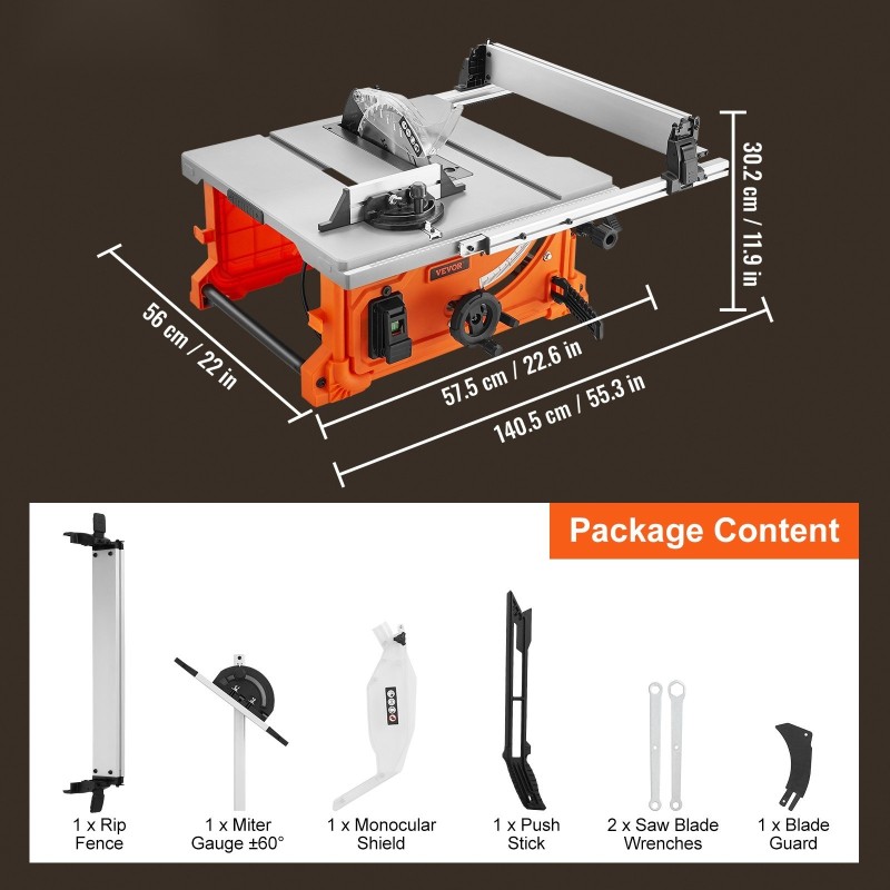 Pöytäsaha puulle 1800 W 625 mm pitkittäiskapasiteetti 85 mm leikkuusyvyys
