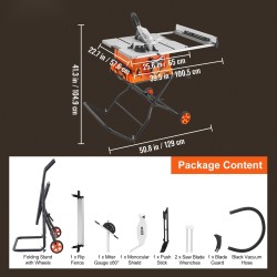 Pöytäsaha 254 mm terä 1800 W 625 mm halkaisukapasiteetti jalustalla