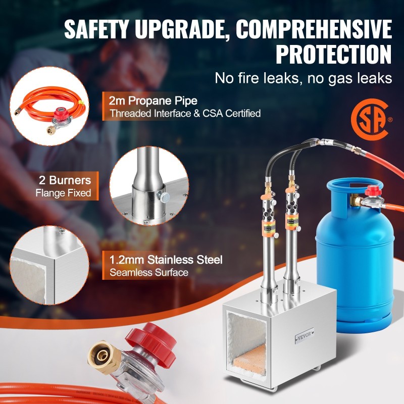 Propaanitaontauuni kannettava 2 polttinta neliökammio 201-ruostumaton teräs 1427 °C