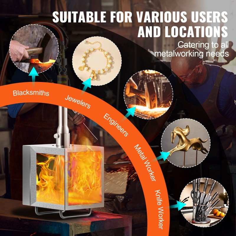 Siirrettävä propaanitaontauuni 1-poltin neliöpolttokammio modulaarinen 201-ruostumaton teräs 1427°C