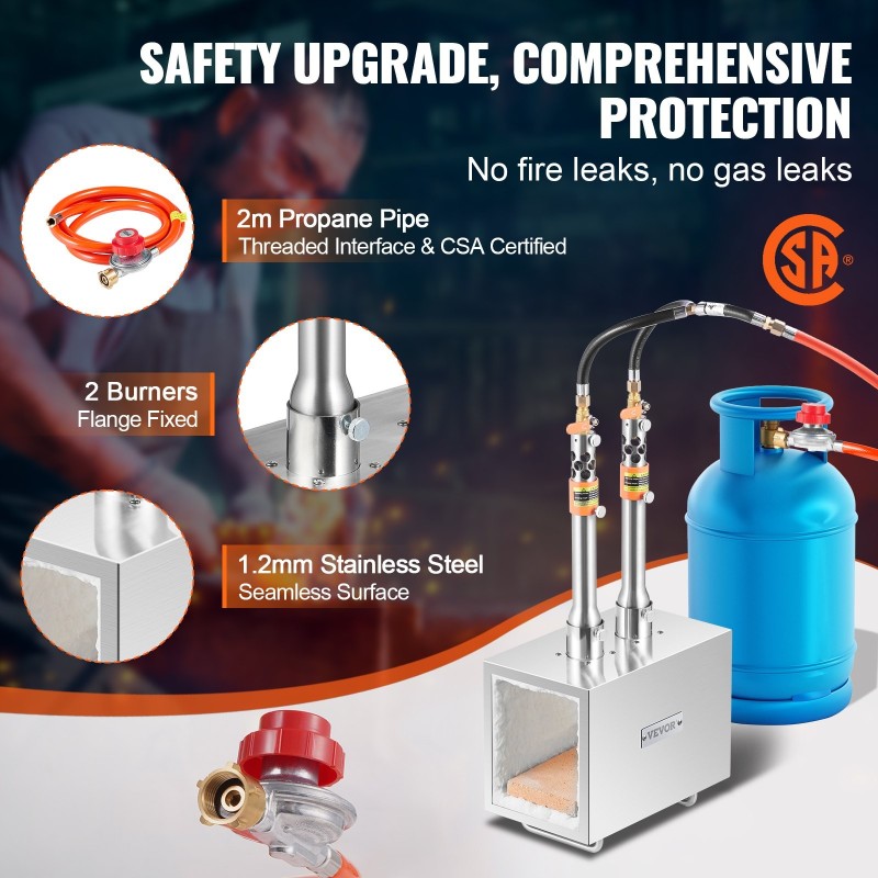 Kannettava propaanitaontauuni neliönmuotoinen 201-ruostumaton teräs kaksipolttiminen 1427 °C