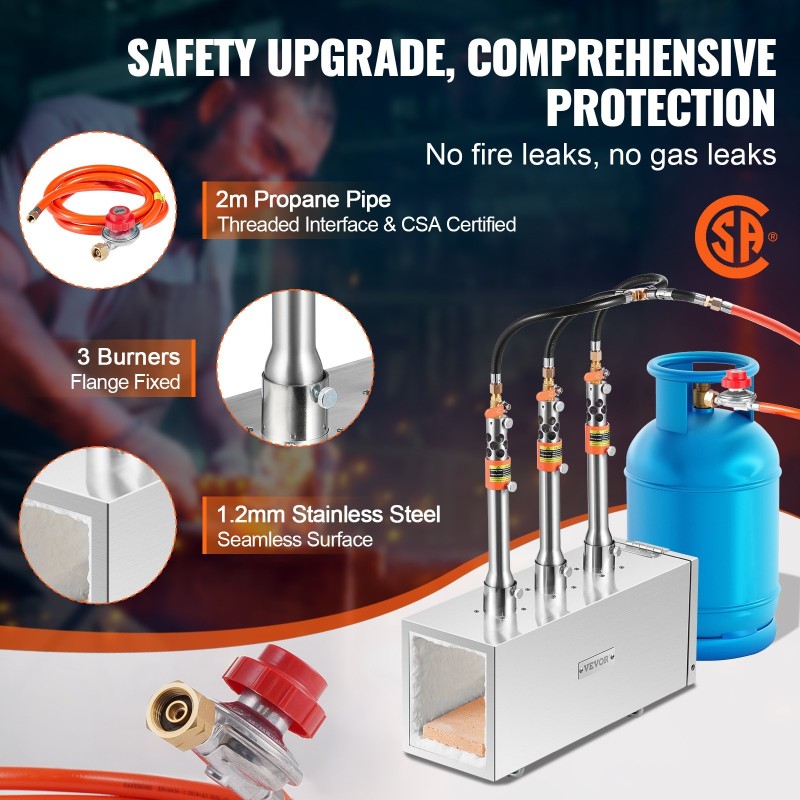 Kannettava propaanitaontauuni 3 poltinta 201-ruostumaton teräs neliökammio 1427°C