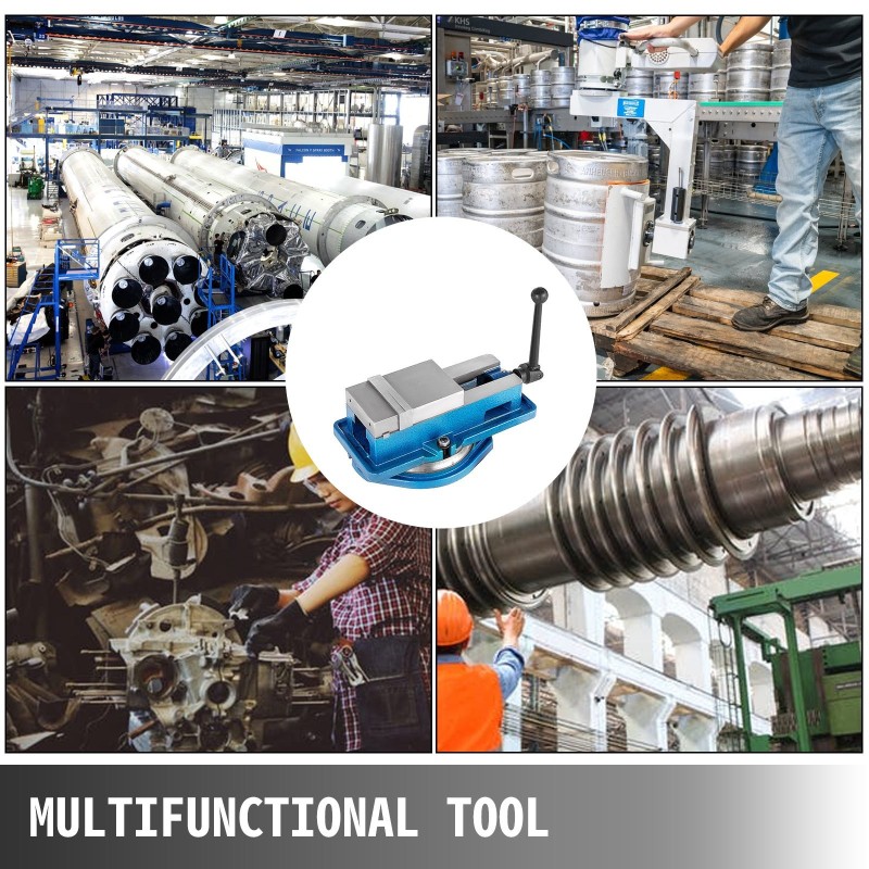Tarkkuusruuvipuristin pallografiittiraudasta leukaleveys 100 mm 360 asteen kääntyvällä jalustalla jyrsintään ja poraukseen