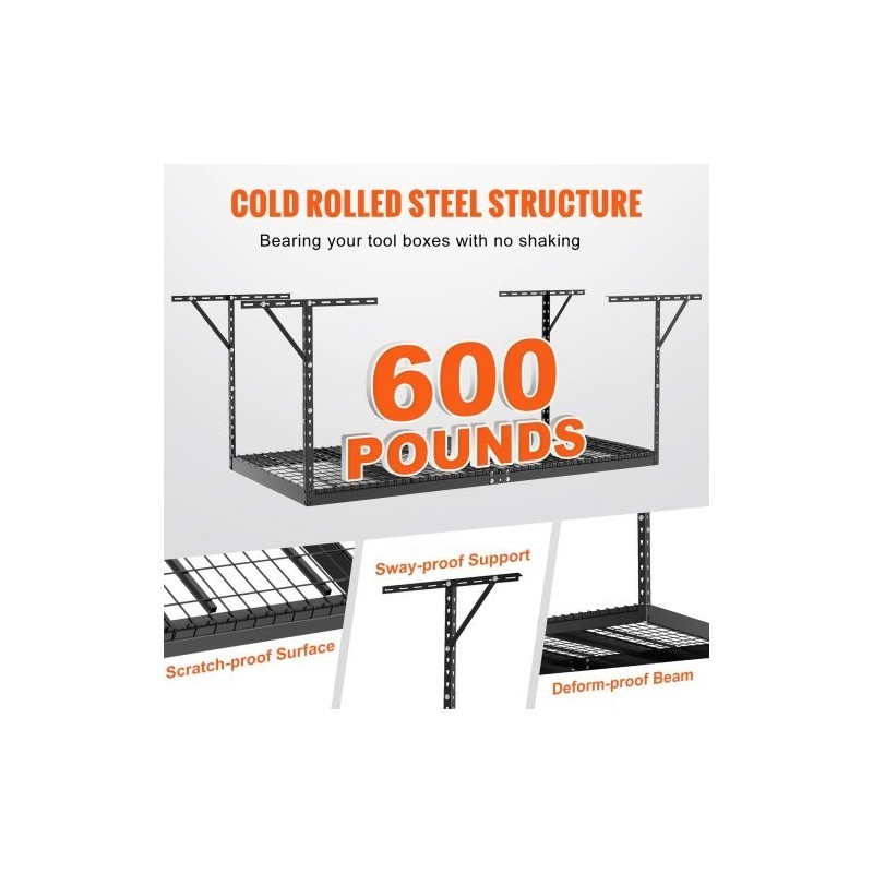 Autotallin kattohylly kylmävalssattua terästä 121,9x243,8 cm säädettävä 55,9–101,6 cm 272 kg musta