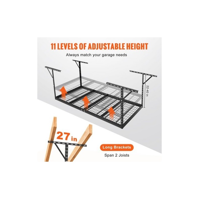 Autotallin kattohylly kylmävalssattua terästä 121,9x243,8 cm säädettävä 55,9–101,6 cm 272 kg musta