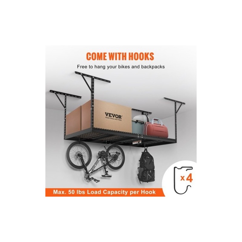 Autotallin kattohylly kylmävalssattua terästä 121,9x243,8 cm säädettävä 55,9–101,6 cm 272 kg musta