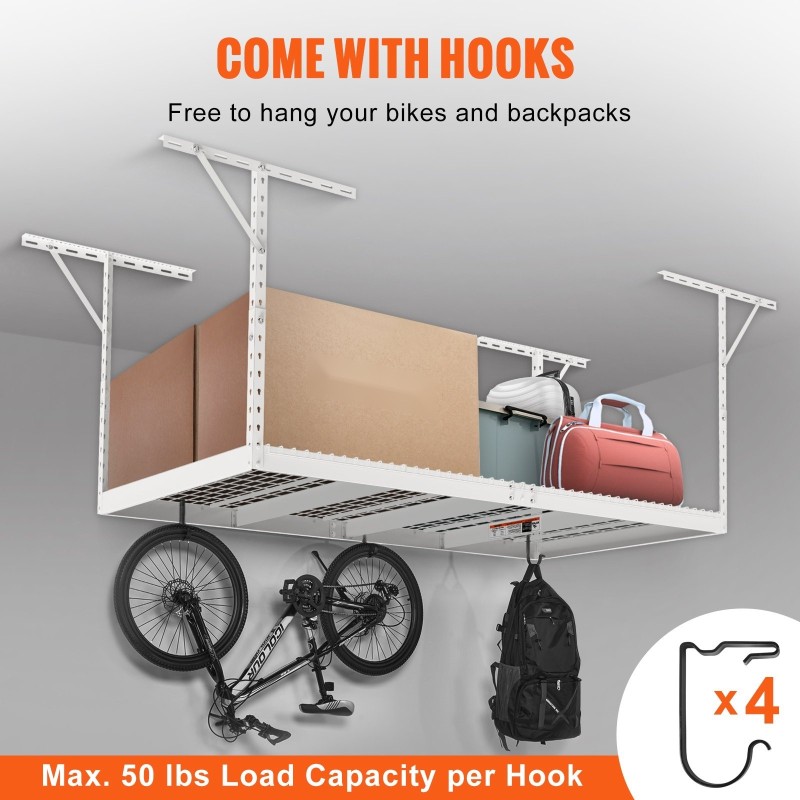 Kattokiinnitteinen autotallin säilytyshylly kylmävalssattu teräs 48x96 tuumaa säädettävä 22-40 tuumaa 272 kg