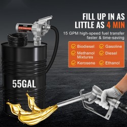 Polttoaineensiirtopumppu 12V 57 l/min 149W automaattisella sulkupistoolilla ja pitkillä letkuilla