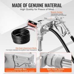 Polttoaineensiirtopumppu 12V 57 l/min 149W automaattisella sulkupistoolilla ja pitkillä letkuilla