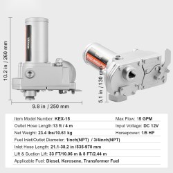 Polttoaineensiirtopumppu 12V 57 l/min 149W automaattisella sulkupistoolilla ja pitkillä letkuilla