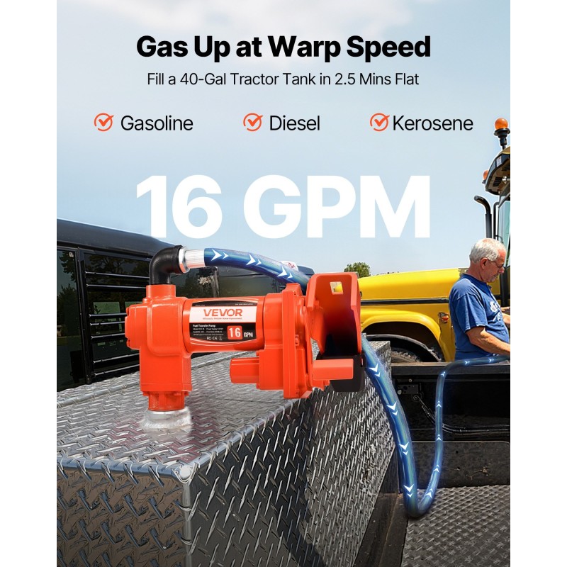 Räjähdyssuojattu polttoaineensiirtopumppu 12 V 61 L/min alumiiniseos ja valurauta 4 m poistoletku