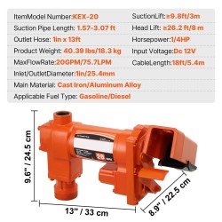 Polttoaineensiirtopumppusarja 12V 75,7 l/min räjähdyssuojattu automaattinen pistooli 4 m poistoletku