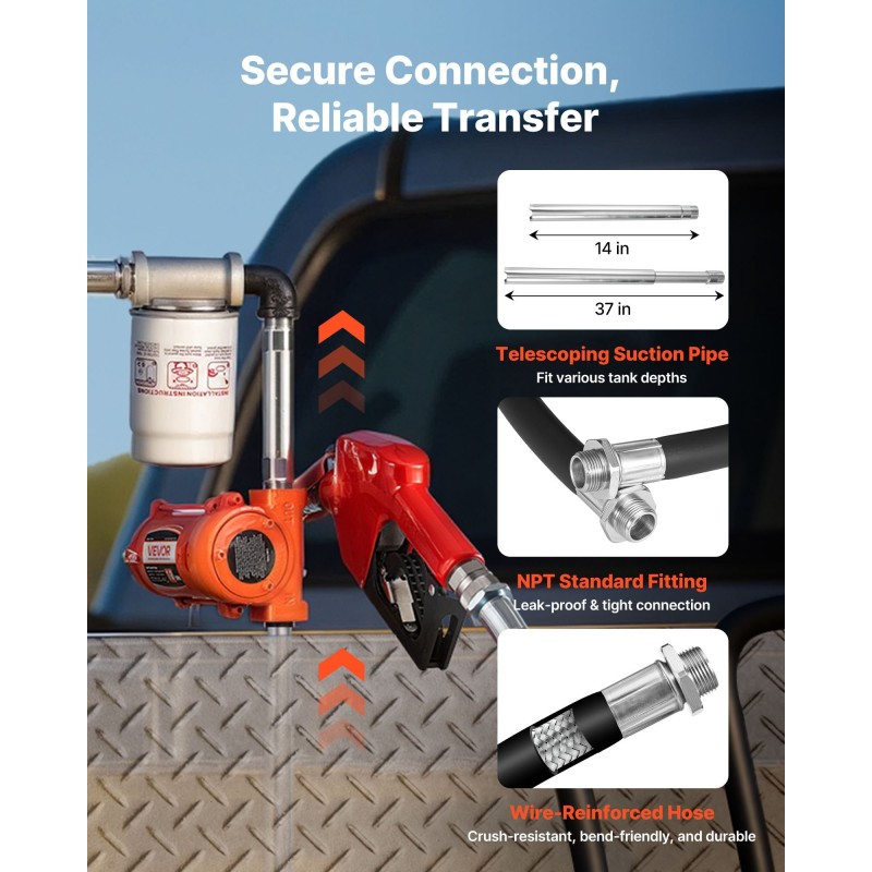 Polttoaineensiirtopumppu 12 voltin 40 l/min valurauta ja alumiini kannettava automaattisulkuinen täyttösuutin