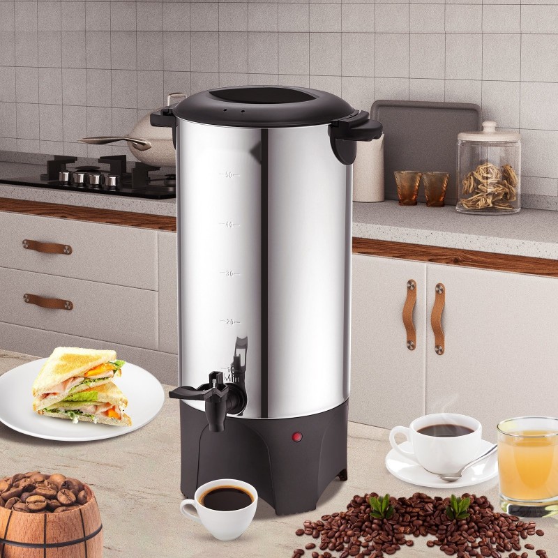 Kahvipannu sähköinen ruostumattomasta teräksestä 7,4 l 50 kupille irrotettavalla virtajohdolla