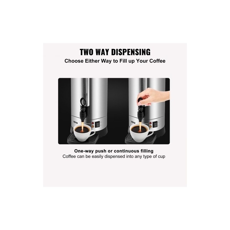 Kahvipannu ruostumattomasta teräksestä 16,4 l noin 110 kuppia 1500W kaksoisseinällä irrotettavalla virtajohdolla