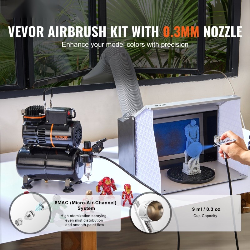 Airbrush setti kompressorilla 3,5 l ilmasäiliö 0,3 mm suutin elintarvikekoristeluun