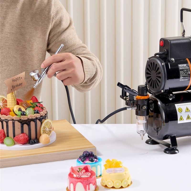 Airbrush setti kompressorilla 3,5 l ilmasäiliö 0,3 mm suutin elintarvikekoristeluun