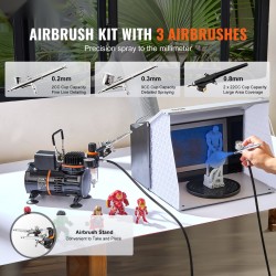 Airbrush-setti 3 airbrushia suutinkoot 0,2 0,3 0,8 mm kaksituulettiminen kompressori kakkukoristeluun