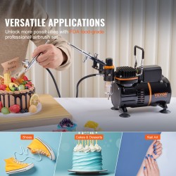 Airbrush-setti 3 airbrushia suutinkoot 0,2 0,3 0,8 mm kaksituulettiminen kompressori kakkukoristeluun