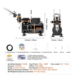 Airbrush-setti 3 airbrushia suutinkoot 0,2 0,3 0,8 mm kaksituulettiminen kompressori kakkukoristeluun