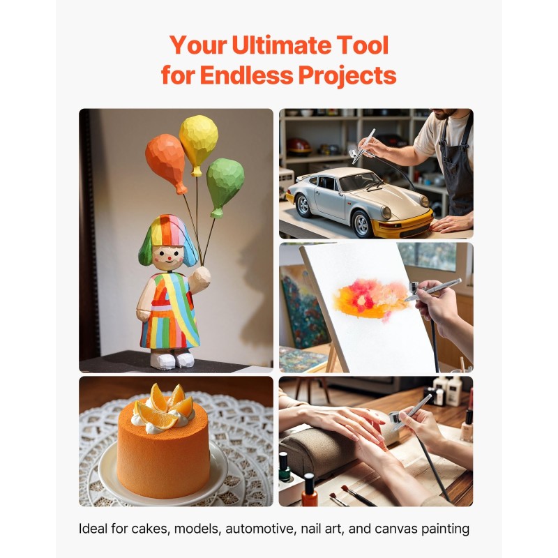 Airbrushsetti kompressorilla 3 kaksitoimista airbrushia 0,3 0,3 0,8 mm akryylivärit