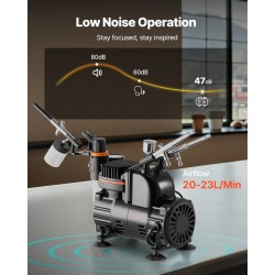Kynäruiskusetti kompressorilla hiljaisella käyntiäänellä kolmella kaksitoimisella ruiskulla akryyliväreillä