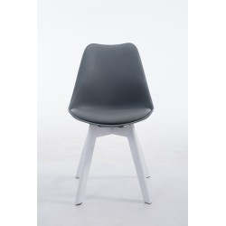 Tyylikäs vierailutuoli keinonahalla ja puisella jalustalla