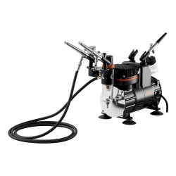 Kynäruiskusetti kompressorilla hiljaisella käyntiäänellä kolmella kaksitoimisella ruiskulla akryyliväreillä