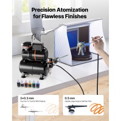 Ilmaruiskupaketti 1/6 hv kompressorilla ja säiliöllä 3 kaksoistoimista kynää akryylimaaleilla