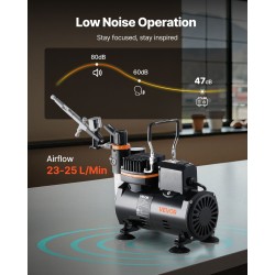 Airbrush-setti hiljainen kompressori kaksoistoiminen pistooli 3 suutinta 0.2 0.3 0.5 mm