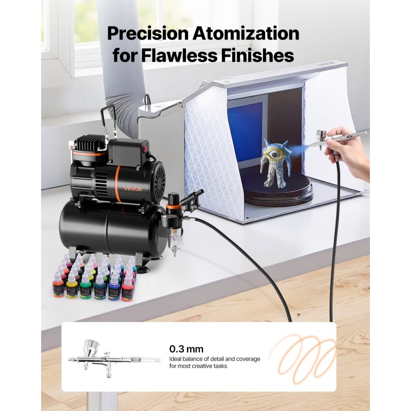 Ilmasivellinsarja 120 watin kompressorilla säiliöllä kaksoistoiminen 0,3 mm suutin akryylimaalit ja letku