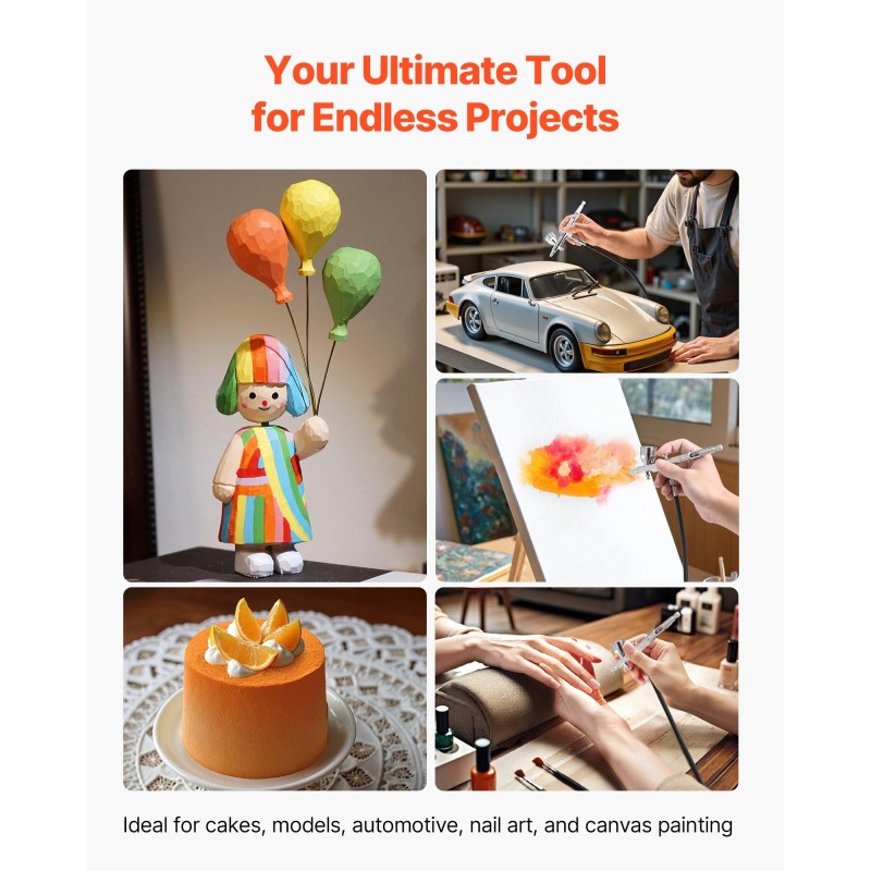 Ilmasivellinsarja 120 watin kompressorilla säiliöllä kaksoistoiminen 0,3 mm suutin akryylimaalit ja letku