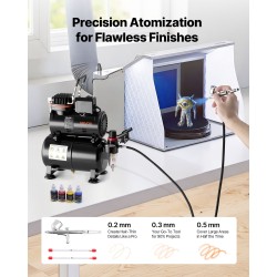 Airbrush-maaliruiskusarja kompressori 3 L säiliö kaksoistoiminen ruisku 3 suutinta akryylivärit hiljainen