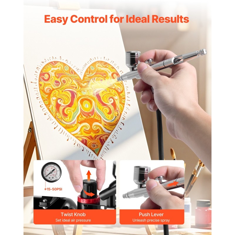 Airbrush-maaliruiskusarja kompressori 3 L säiliö kaksoistoiminen ruisku 3 suutinta akryylivärit hiljainen