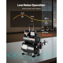 Airbrush-maaliruiskusarja kompressori 3 L säiliö kaksoistoiminen ruisku 3 suutinta akryylivärit hiljainen