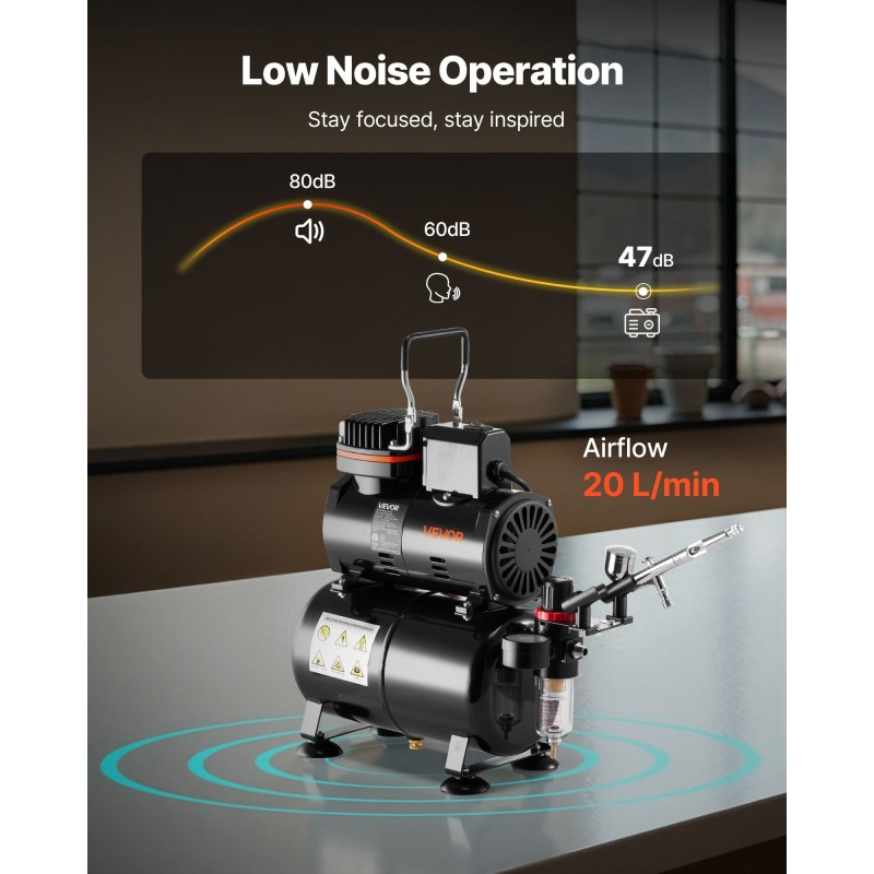 Airbrush-maaliruiskusarja kompressori 3 L säiliö kaksoistoiminen ruisku 3 suutinta akryylivärit hiljainen
