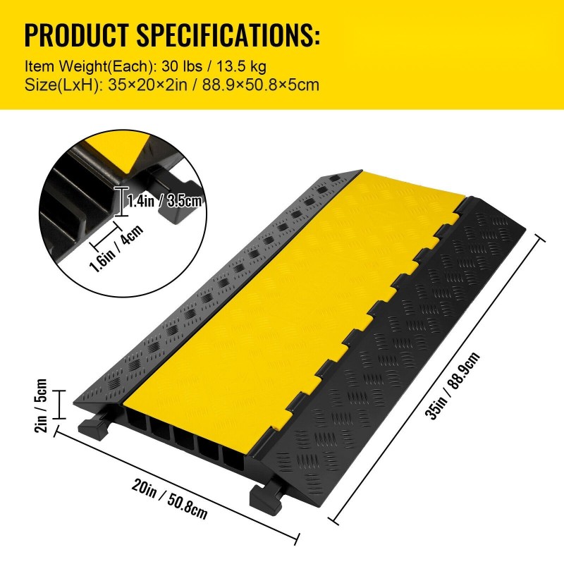 Kaapelisilta 5-kanavainen kuminen PVC-kansi musta-keltainen 88,9x50,8x5 cm
