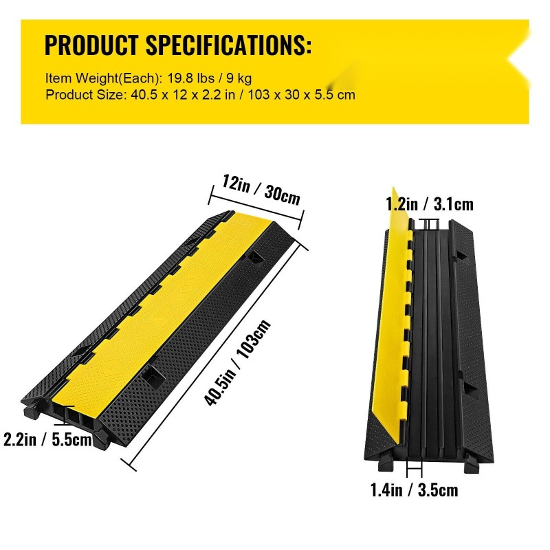 Kaapelisuoja-ramppi kuminen kolmen kanavan koko 103 x 30 x 5,5 cm