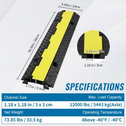 Kaapelisuoja-ramppi 5 kpl kumi ja PVC 2-kanavainen 98×24×4,5cm musta-keltainen