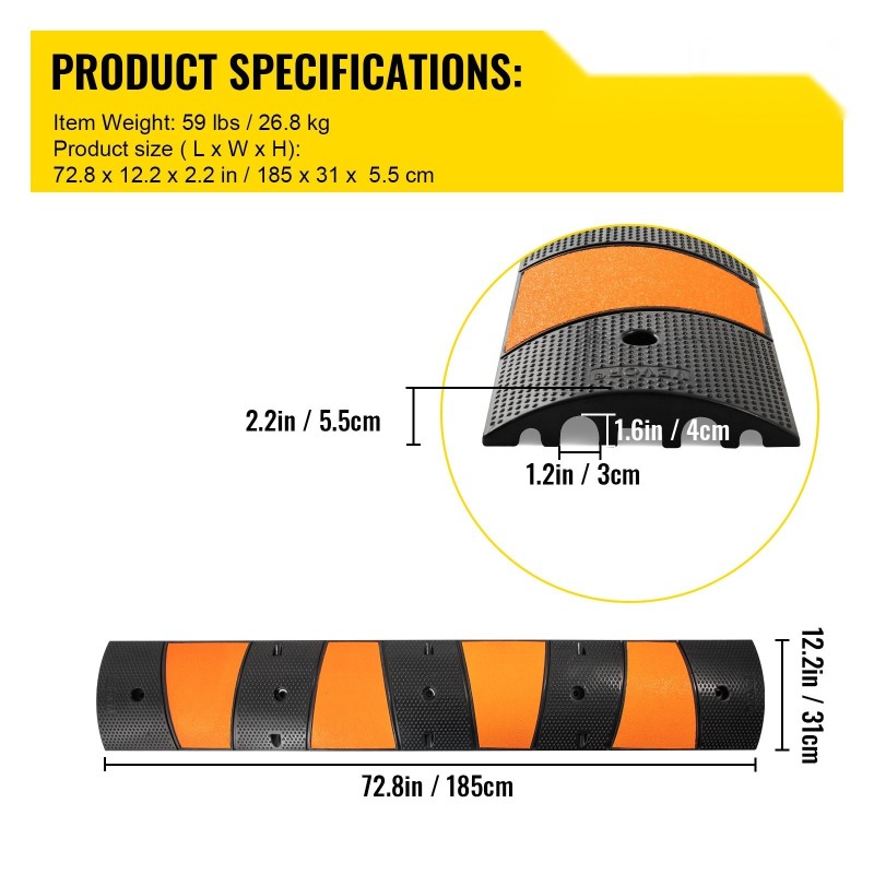 Modulaarinen kuminen hidastetöyssy kaapelisuoja 185 x 31 x 5,5 cm 2 kanavaa
